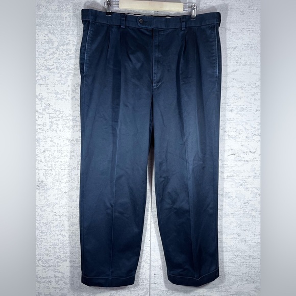 JOSEPH & FEISS Navy Blue Cotton Chinos Slacks w, Cuffed Legs Size 38x30 - Picture 1 of 11